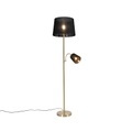 QAZQA, Klassische Stehlampe Gold Stoffschirm Schwarz mit Leselampe - Retro