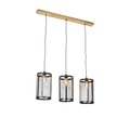 QAZQA, Industrielle Hängelampe schwarz mit Holz 3-Licht - Cage Robusto