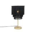 QAZQA, Orientalische Tischlampe goldschwarzer Schirm mit Fransen - Franxa