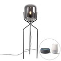 QAZQA, Smart Stehlampe schwarz inkl. WiFi A60 Rauchglas - Bliss