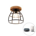 QAZQA, Intelligente Deckenleuchte schwarz mit Holz inkl. WiFi E27 - Arthur