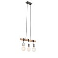 QAZQA, Industriële hanglamp staal met hout 3-lichts - Gallow