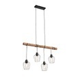 QAZQA, Landelijke hanglamp zwart met hout 4-lichts - Stronk