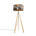 QAZQA, Stehlampe Holz mit Stoffschirm Blumen 50 cm - Telu