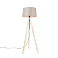 QAZQA, Vloerlamp tripod beige met linnen kap taupe 45 cm - Telu