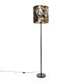QAZQA, Klassieke vloerlamp zwart met kap bloemen dessin 40 cm - Simplo