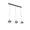 QAZQA, Art deco hanglamp zwart met smoke glas langwerpig 3-lichts - Busa