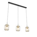 QAZQA, Design hanglamp zwart met goud langwerpig 3-lichts - Gaze
