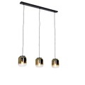 QAZQA, Design hanglamp zwart met goud glas 3-lichts - Bliss