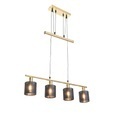 QAZQA, Moderne hanglamp messing met kap zwart 4-lichts - Merwe