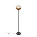 QAZQA, Art deco vloerlamp zwart met bruin glas - Pallon