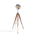 QAZQA, Stehleuchte mit Holzstativ und Studiospot - Tripod Shiny