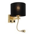 QAZQA, Art Deco Wandlampe Gold mit USB und schwarzem Schirm - Brescia