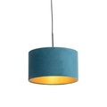 QAZQA, Hängelampe mit Veloursschirm blau mit Gold 35 cm - Combi