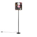 QAZQA, Stehlampe schwarz mit Veloursschirm Blumenmuster 40 cm - Simplo