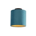 QAZQA, Deckenleuchte mit Veloursschirm blau mit Gold 20 cm - Combi schwarz