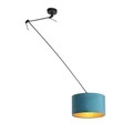 QAZQA, Hängelampe mit Veloursschirm blau mit Gold 35 cm - Blitz I schwarz