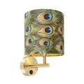 QAZQA, Vintage Wandlampe Gold mit Veloursschirm 20/20/20 Pfau - Combi