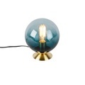 QAZQA, Art Deco Tischlampe Messing mit blauem Glas - Pallon