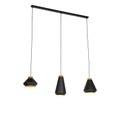 QAZQA, Moderne Hängelampe 3-Licht schwarz mit Goldstrahl - Mia