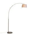 QAZQA, Moderne Bogenlampe Stahl mit grauem Stoffschirm - Arc Basic