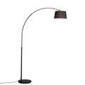QAZQA, Moderne Bogenlampe schwarz mit schwarzem Stoffschirm - Arc Basic