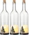 Lunartec, Lunartec 3er-Set Deko-Glasflasche, LED-Kerze & bewegliche Flamme, Tannen-Motiv