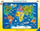 Ravensburger, RAVENSBURGER Puzzle 30 Teile Weltkarte mit Tieren