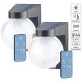 Luminea, Luminea 2er Pack Solar-LED-Wandleuchte im Crackle-Glas-Design, PIR-Sensor,