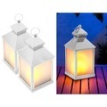 Lunartec, Lunartec 2er Pack LED-Laterne mit realistischem Flammenspiel und Timer, weiss