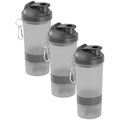 Pearl, Pearl 3er-Set Fitness-Drink-Shaker mit 2 Pulverkammern & Mischball, 500 ml
