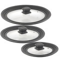 Rosenstein & Söhne, Rosenstein & Söhne 3er-Set Universal-Silikonrand-Glasdeckel für Ø 16 - 28 cm