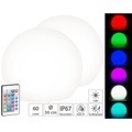 Lunartec, Lunartec 2er-Set Solar-LED-Leuchtkugel mit Fernbedienung, 60 Lumen,IP67, Ø30 cm