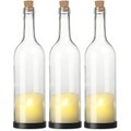 Lunartec, Lunartec 3er-Set Deko-Glasflasche mit LED-Kerze und beweglicher Flamme, Timer