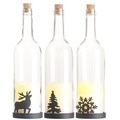Lunartec, Lunartec 3er-Set Deko-Glasflasche, LED-Kerze, bewegliche Flamme, diverse Motive