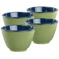 Rosenstein & Söhne, Rosenstein & Söhne 4er-Set asiatische Teebecher aus Gusseisen und Emaille, olivgrün