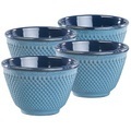 Rosenstein & Söhne, Rosenstein & Söhne 4er-Set asiatische Teebecher aus Gusseisen und Emaille, petrolblau