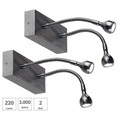 Lunartec, 2er-Set LED-Bett- und Lese-Doppel-Leuchten mit Schwanenhals, 2 Watt