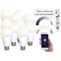 Luminea Home Control, Luminea Home Control 10 WLAN-LED-Lampen, E27, 800 lm, für Alexa & Google Assistant, CCT