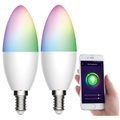 Luminea Home Control, Luminea Home Control 2er-Set WLAN-LED-Lampen, für Amazon Alexa/GA, E14, RGB, CCT, 5,5 W