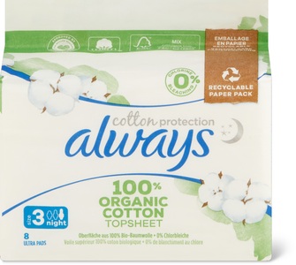 Always, always Ultra Binde Cotton Protection Night mit Flügeln Magic Paper (8 Stück), Always Cotton Protection Damenbinden