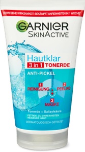Garnier, Garnier Hautklar Garnier Hautklar 3in1 Tonerde Reinigung + Peeling + Maske reinigungsgel 150.0 ml, Garnier Pure Active 3 in 1 Waschgel
