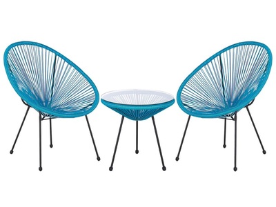Beliani, Beliani Rattanmöbel Set Kunststoff blau Acapulco II, Beliani - Bistro Set aus PE Rattan Boho ACAPULCO II, One Size, Blau