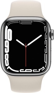 Apple, Apple Watch Series 7 GPS + Cellular 41mm Silver Starlight Sport Band Smartwatch, Apple Watch Series 7 GPS LTE 41mm Stainless Steel Sport Band