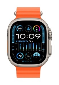 Apple, APPLE Ultra 2 (GPS + Cellular, Titan) 49 mm - Smartwatch (130-200 mm, Fluorelastomer, Titan Natur/Orange), 