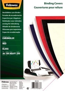 undefined, Gloss Cover A4, Fellowes Deckblatt Chromolux, Karton, DIN A4, für Draht- und Plastikbindemaschinen, rot, 250g, 100 Stück