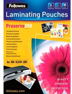 Fellowes, Fellowes 5401802 - Laminierfolientasche (Glänzend Transparent), Fellowes Laminierfolie A4, 250 µm, 100 Stück, Glänzend