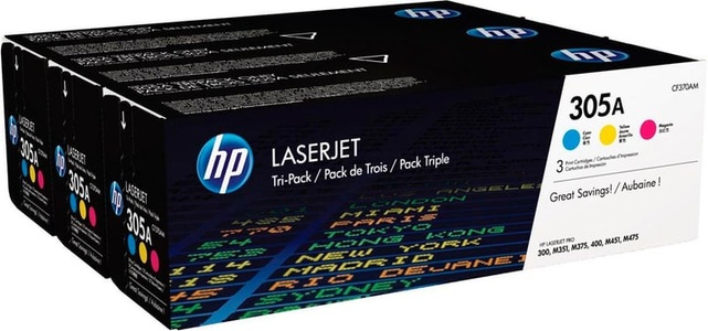 Hp, HP 305A Trio Pack (Cf370Am) Toner-Modul, HP 305A Original Tonerkartusche CF370AM Cyan, Magenta, Gelb Multipack 3 Stück