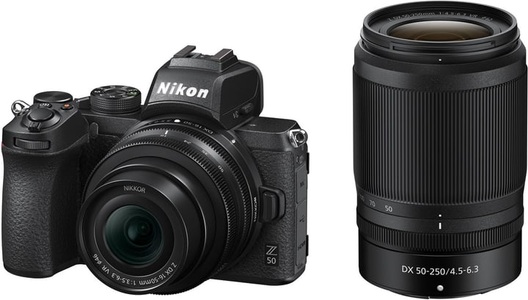 Nikon, Nikon Z 50 Body + Nikkor Z DX 16-50 mm 1:3.5-6.3 VR + Nikkor Z DX 50-250 mm 1:4.5-6.3 VR - Systemkamera (Fotoauflösung: 20.9 MP) Schwarz, Nikon - Z 50 + 16-50mm+ 50-250mm