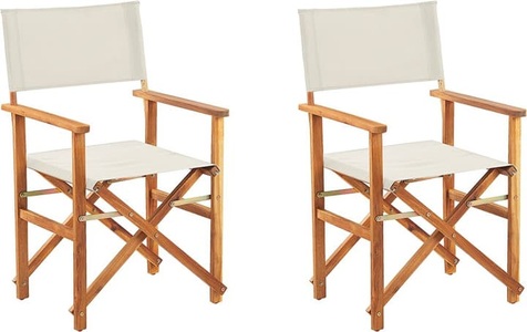 Beliani, Beliani Gartenstuhl Akazienholz hellbraun 2er Set Auflagen cremeweiss CINE, Beliani - Gartenstuhl 2er Set aus Polyester Retro CINE, One Size, Schneeweiss